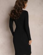  Rochie tip pulover Negru Midi cu guler semi-înalt și decolteu în V cu Zirconii Sylvestra