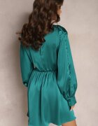  Rochie Verde cu Cordon decorat cu Cataramă și Elastic în Talie cu Decolteu Petrecut Carbanla