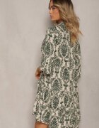  Rochie Verde din Bumbac cu Croi Evazat Finisată cu Volan Niloa
