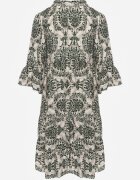  Rochie Verde din Bumbac cu Croi Evazat Finisată cu Volan Niloa
