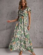  Rochie Verde din Viscoză Maxi cu Imprimeu Floral Mahiza