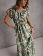  Rochie Verde din Viscoză Maxi cu Imprimeu Floral Mahiza