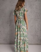  Rochie Verde din Viscoză Maxi cu Imprimeu Floral Mahiza