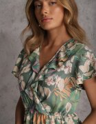  Rochie Verde din Viscoză Maxi cu Imprimeu Floral Mahiza