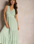  Rochie Verde Evazată Maxi cu inserții croșetate Ylivea