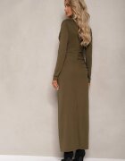  Rochie Verde închis cu croială mulată cu drapaje și șliț Galariel
