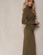  Rochie Verde închis cu croială mulată cu drapaje și șliț Galariel
