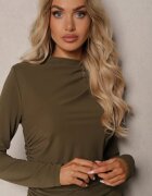  Rochie Verde închis cu croială mulată cu drapaje și șliț Galariel