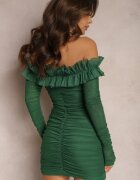  Rochie Verde închis Mulată Spaniolă cu Plasă și Volan Sprlia