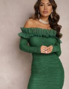  Rochie Verde închis Mulată Spaniolă cu Plasă și Volan Sprlia