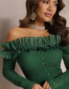  Rochie Verde închis Mulată Spaniolă cu Plasă și Volan Sprlia