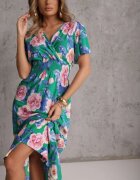  Rochie Verde Maxi Evazată cu elastic în talie și volane Tayte