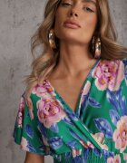  Rochie Verde Maxi Evazată cu elastic în talie și volane Tayte