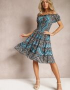  Rochie Verde-Neagră Elastică Boho cu Decolteu Spaniol din Bumbac Solphina