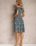  Rochie Verde-Neagră Elastică Boho cu Decolteu Spaniol din Bumbac Solphina