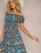  Rochie Verde-Neagră Elastică Boho cu Decolteu Spaniol din Bumbac Solphina