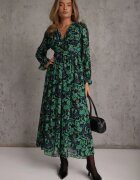  Rochie Verde-Neagră Maxi Evazată cu Decolteu Petrecut Bramave