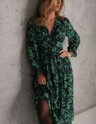  Rochie Verde-Neagră Maxi Evazată cu Decolteu Petrecut Bramave