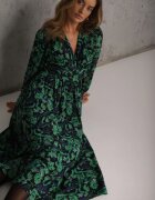 Rochie Verde-Neagră Maxi Evazată cu Decolteu Petrecut Bramave