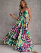 Rochie Verde-Violet Viscoză Legată la spate și la gât cu croială sub bust Peridia