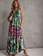  Rochie Verde-Violet Viscoză Legată la spate și la gât cu croială sub bust Peridia