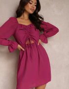  Rochie Violet cu Fir Strălucitor și Șnur în Față Beni