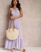  Rochie Violet Evazată Maxi cu Inserații Croșetate Ylivea
