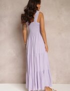  Rochie Violet Evazată Maxi cu Inserații Croșetate Ylivea