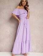  Rochie Violet Spaniolă cu croială evazată cu volan Naviara