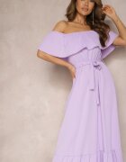  Rochie Violet Spaniolă cu croială evazată cu volan Naviara