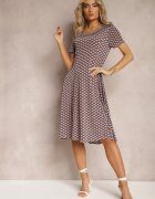  Rochie Viscoză Bordeaux-Bej cu Fason Cloș Ibelia