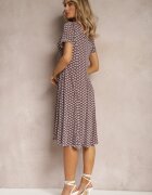  Rochie Viscoză Bordeaux-Bej cu Fason Cloș Ibelia