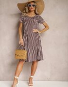  Rochie Viscoză Bordeaux-Bej cu Fason Cloș Ibelia