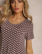  Rochie Viscoză Bordeaux-Bej cu Fason Cloș Ibelia
