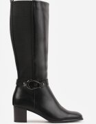 romanciaga Cizme peste genunchi cu toc gros modul elastic în partea superioară și cataramă Jeremine Negre
