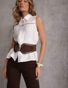 romee's Bluză Albă Boho din Viscoză Fără Mâneci Brodată Melirianne