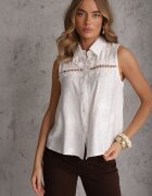 romee's Bluză Albă Boho din Viscoză Fără Mâneci Brodată Melirianne