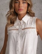 romee's Bluză Albă Boho din Viscoză Fără Mâneci Brodată Melirianne