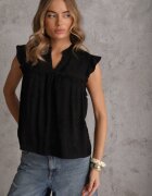 romee's Bluză Neagră Brodată din Bumbac Decorată cu Volane Bolidia