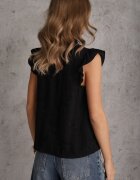 romee's Bluză Neagră Brodată din Bumbac Decorată cu Volane Bolidia