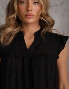 romee's Bluză Neagră Brodată din Bumbac Decorată cu Volane Bolidia