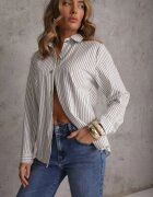 romee's Cămașă Albă din Bumbac cu Dungi cu Nasturi Ornați Mirasea