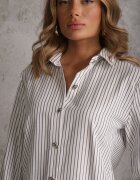 romee's Cămașă Albă din Bumbac cu Dungi cu Nasturi Ornați Mirasea
