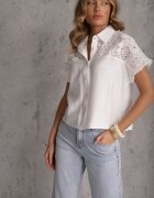 romee's Cămașă Albă din Vâscoză cu Mânecă Scurtă Decorată cu Inserții de Dantelă Phiniche