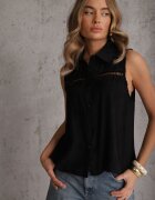 romee's Cămașă Boho Neagră din Viscoză Fără Mâneci Decorată cu Broderie Melirianne