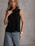 romee's Cămașă Boho Neagră din Viscoză Fără Mâneci Decorată cu Broderie Melirianne
