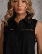 romee's Cămașă Boho Neagră din Viscoză Fără Mâneci Decorată cu Broderie Melirianne