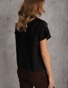 romee's Cămașă Viscoză Neagră cu Mânecă Scurtă Decorată cu Inserții din Dantelă Phiniche
