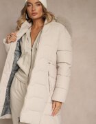 romee's Geacă bej închis matlasată cu croială cambrată cu glugă cu blană Mindria