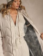 romee's Geacă bej închis matlasată cu croială cambrată cu glugă cu blană Mindria